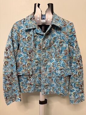 Christopher & Banks Blue Swirl Print Jean Jacket